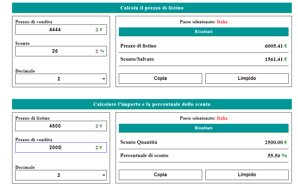 Calcolo Sconto Percentuale